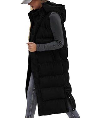 BTFBM Long Puffer Vest Quilted Hooded Sleeveless Winter Jacket